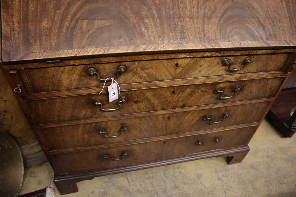 A George III mahogany bureau, width 107cm, depth 54cm, height 108cm